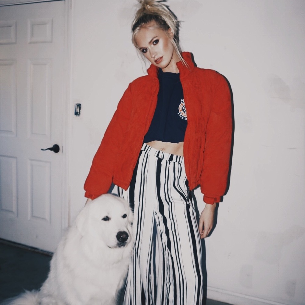 Vintage red suede puffer jacket